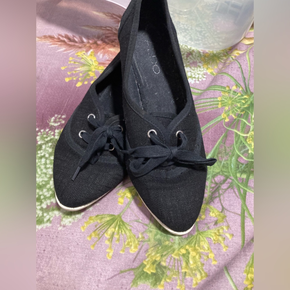 Aldo Black Canvas Flats with White Trim